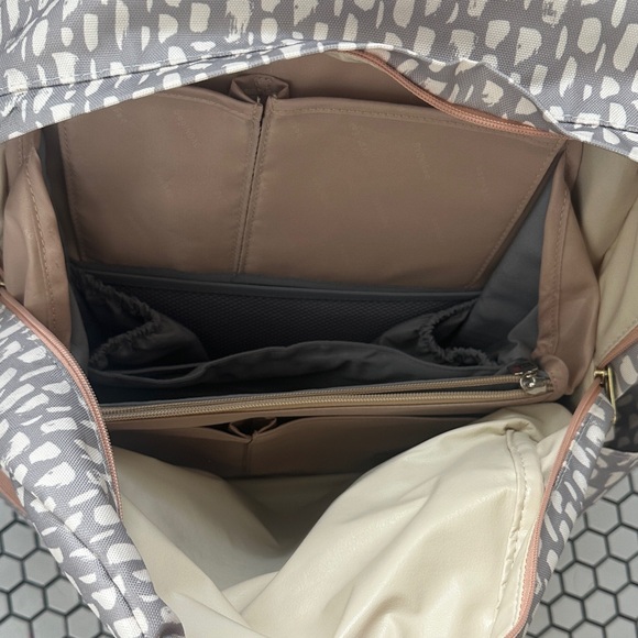 Loverly Grey Logan + Lenora Gray dots and Pink Baby Backpack